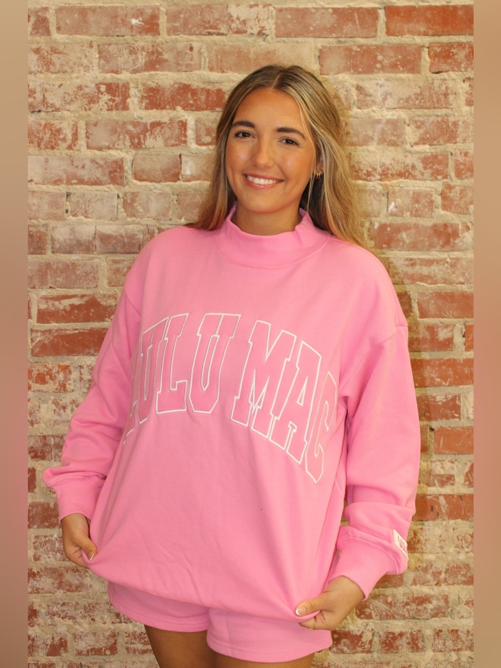 LULU MAC STITCH MOCKNECK TERRY CLOTH TOP-BUBBLEGUM